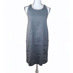 Sea New York Linen Cotton Blend Sleeveless Dress Size 2 Pockets Trim EUC Midi